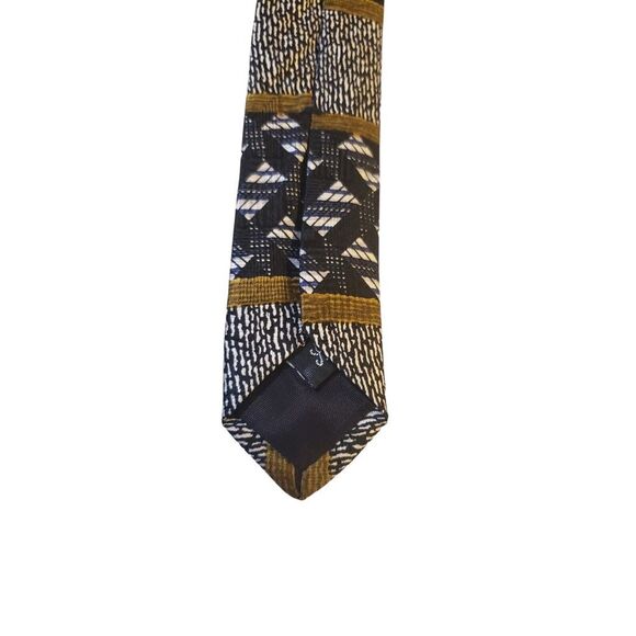 Vintage Les Impromptus Paris Tie Mens Black Geometric Stripes‎ Silk Long Necktie - Picture 7 of 11
